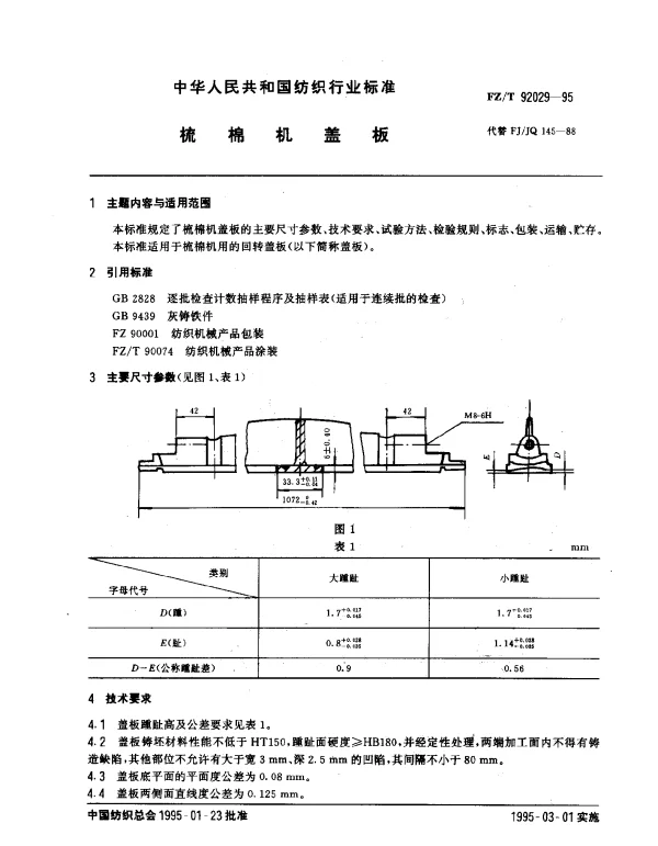 FZT 92029-1995 梳棉机盖板