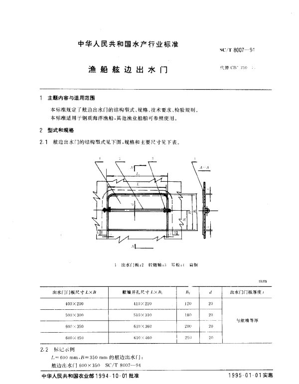 SCT 8007-1994 渔船舷边出水门