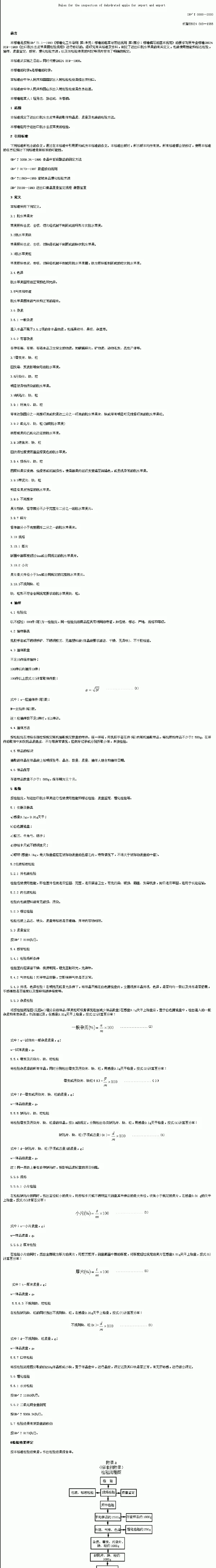 SNT 0888-2000 进出口脱水苹果检验规程