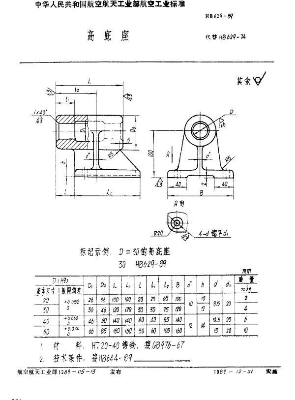 HB 629-1989 高底座