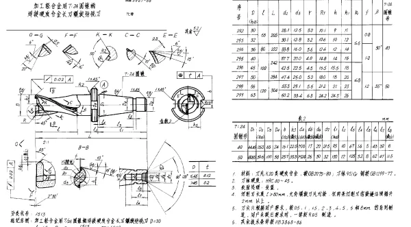 HB 3867-1986 加工轻合金用7∶24圆锥柄焊接硬质合金长刃螺旋钻铣刀