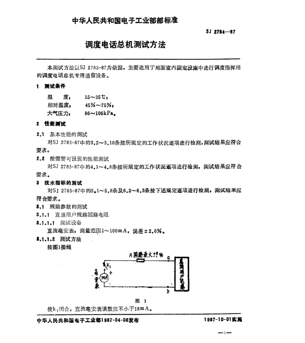 SJ 2784-1987 调度电话总机测试方法