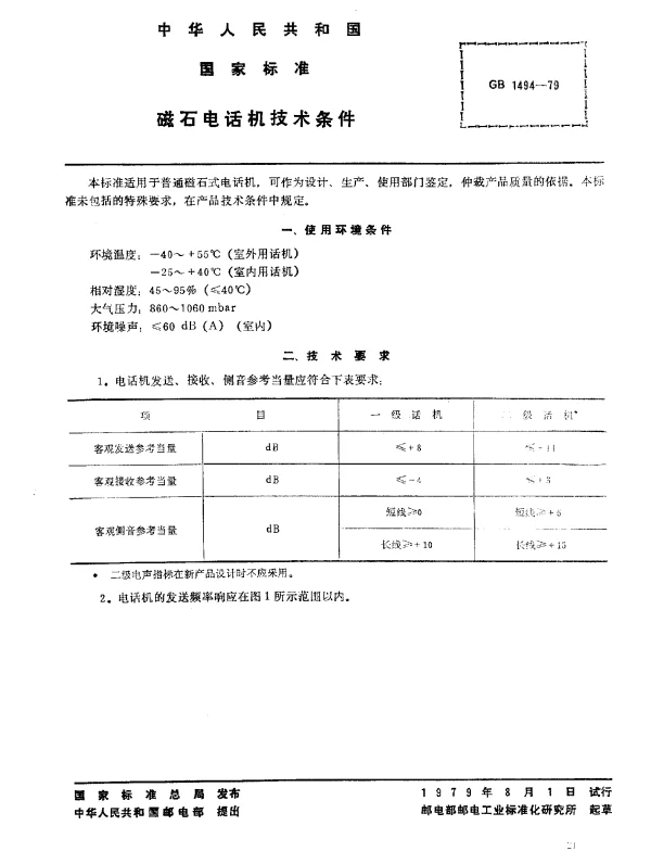 GB 1494-1979 磁石电话机技术条件