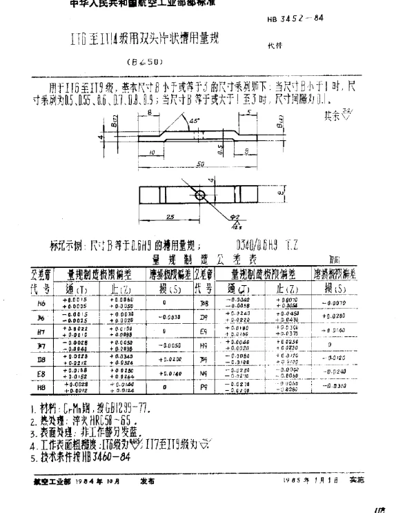HB 3452-1984 IT6至IT14级用双头片状槽用量规(B≤50)