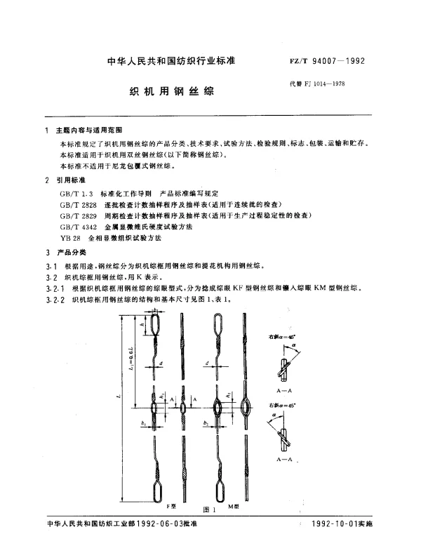 FZT 94007-1992 织机用钢丝综