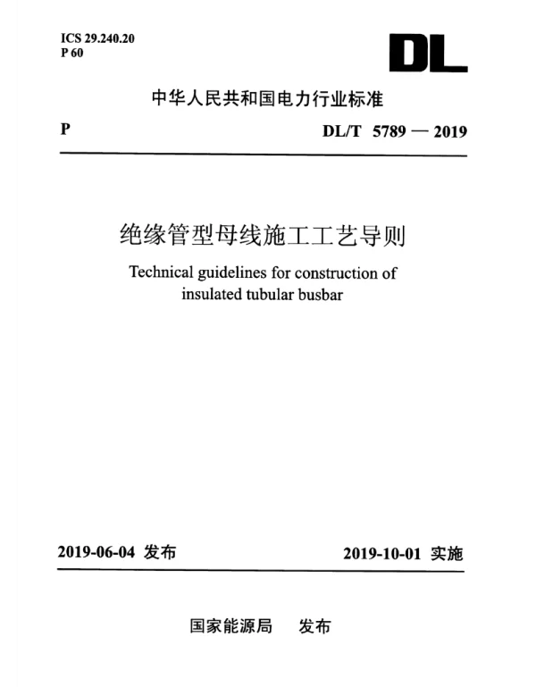 DLT 5789-2019 绝缘管型母线施工工艺导则