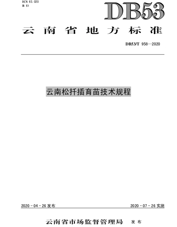 DB53T 958-2016 云南松扦插育苗技术规程