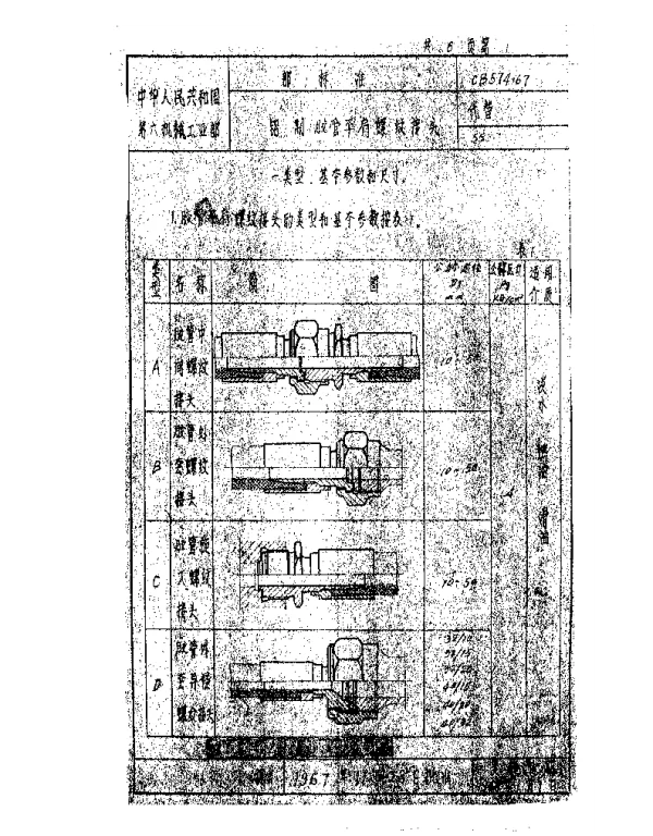 CB 574-1967 铝制胶管平肩螺纹接头