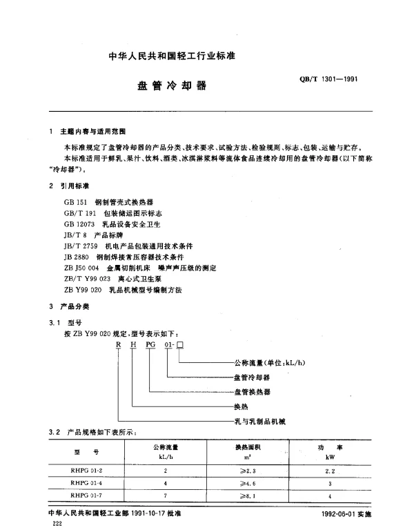 QBT 1301-1991 盘管冷却器