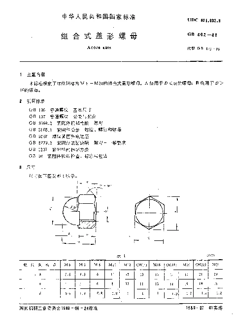 GB 802-1988 组合式盖形螺母