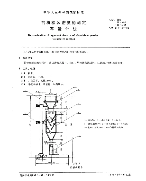 GB 3171.2-1982 铝粉松装密度的测定 容量计法