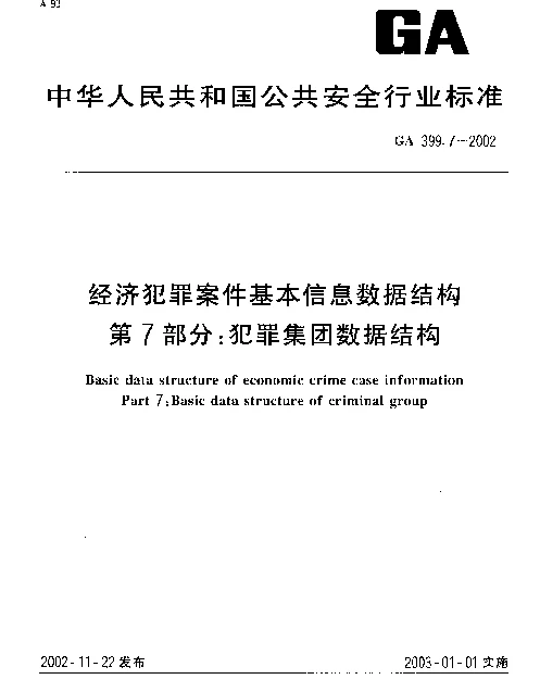 GA 399.7-2002 经济犯罪案件基本信息数据结构 第7部分：犯罪集团数据结构
