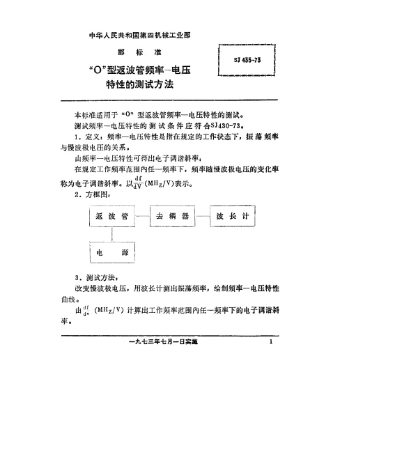 SJ 435-1973 “O”型返波管频率—电压特性的测试方法