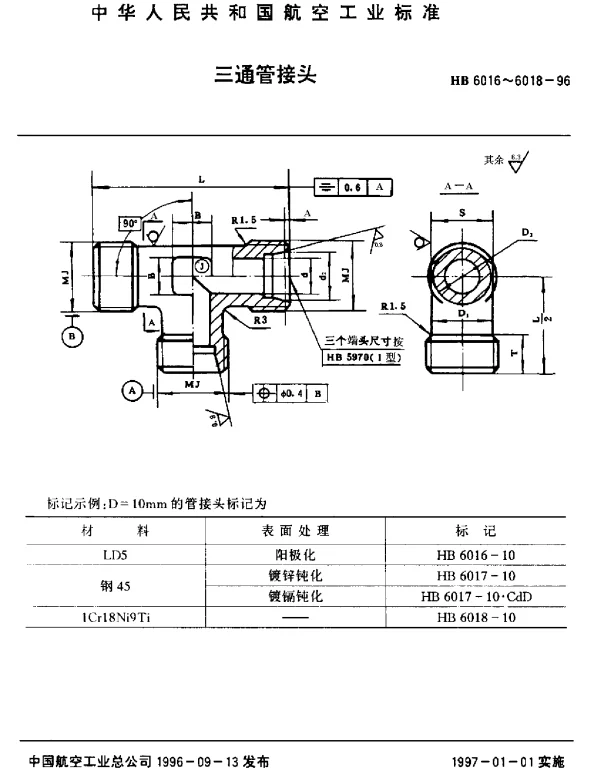 HB 6016~6018-1996 三通管接头