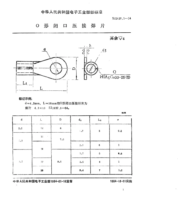 SJ 2437.1-1984 O形闭口压接焊片