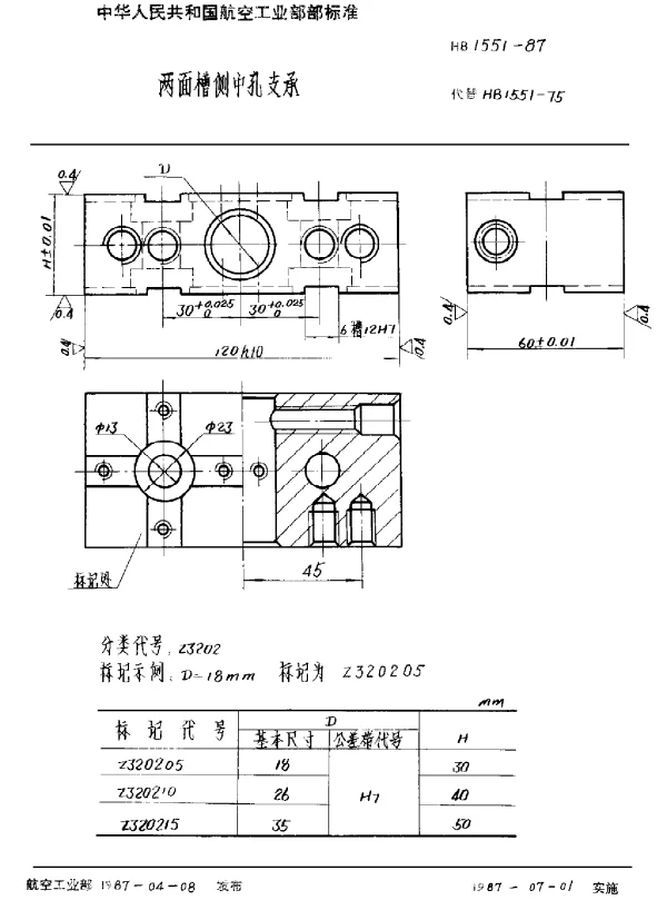 HB 1551-1987 两面槽侧中孔支承