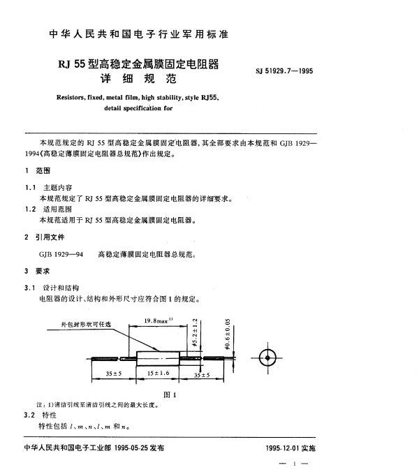 SJ 51929.7-1995 RJ55型高稳定金属膜固定电阻器详细规范