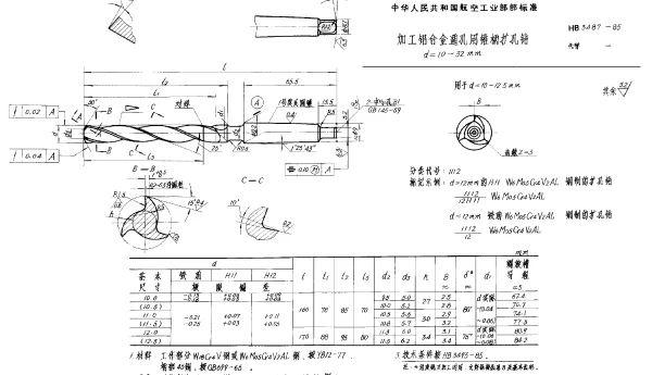 HB 3487-1985 加工铝合金通孔用锥柄扩孔钻 d=10~32mm