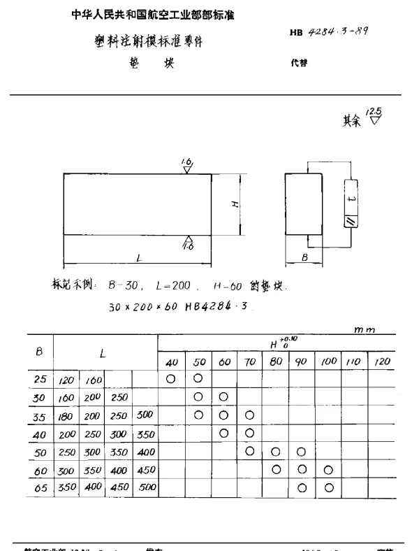 HB 4284.3-1989 塑料注射模标准零件 垫块