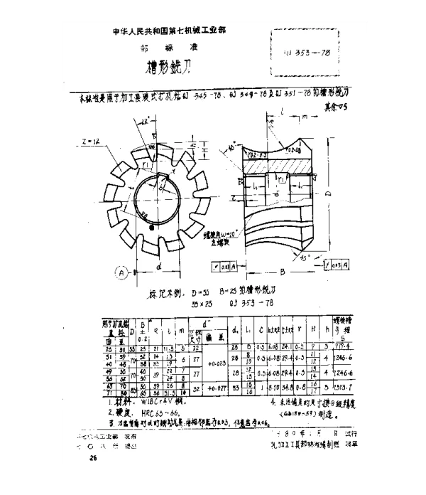 QJ 353-1978 槽形铣刀