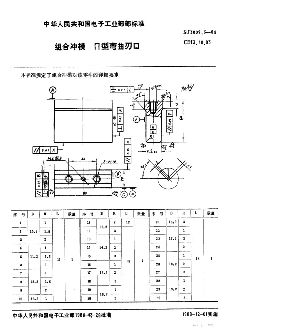 SJ 3009.3-1988 组合冲模.Π型弯曲刃口