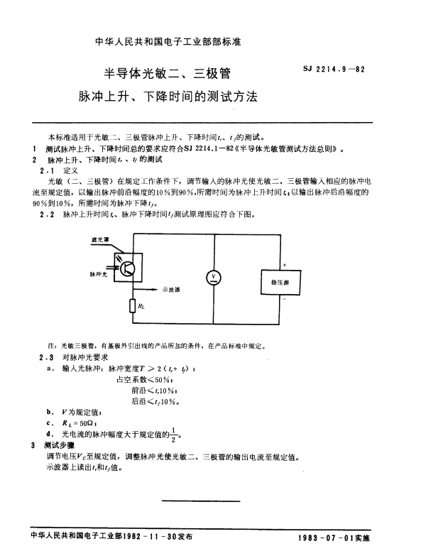 SJ 2214.9-1982 半导体光敏二、三极管脉冲上升、下降时间的测试方法
