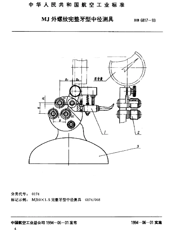 HB 6817-1993 MJ外螺纹完整牙型中径测具