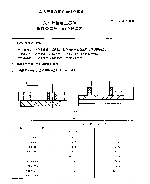 QCT 29087-1992 汽车焊接加工零件未注公差尺寸的极限偏差