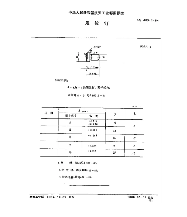 QJ 863.1-1984 限位钉