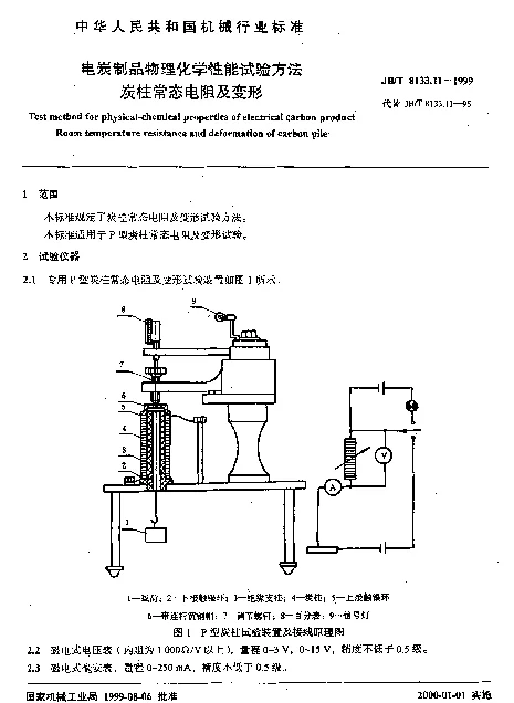 JBT 8133.11-1999 电炭制品物理化学性能试验方法.炭柱常态电阻及变形