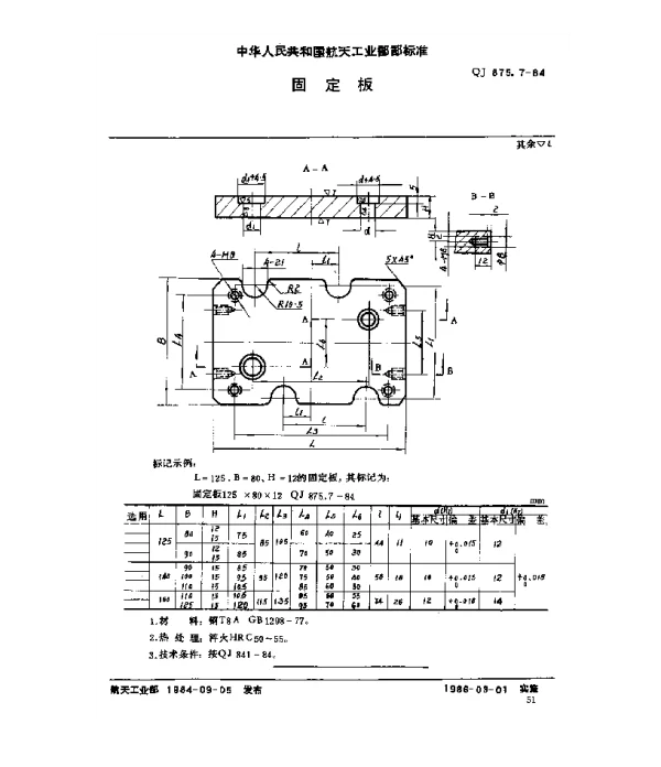 QJ 875.7-1984 塑料挤压模具 固定板