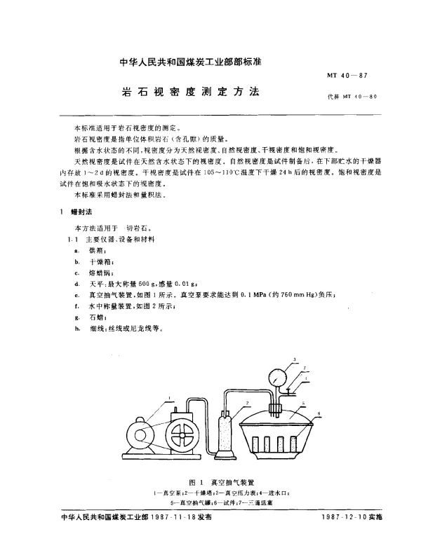 MT 40-1987 岩石视密度测定方法