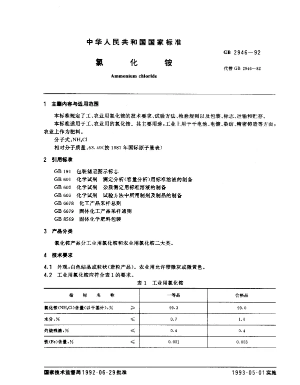 GB 2946-1992 氯化铵