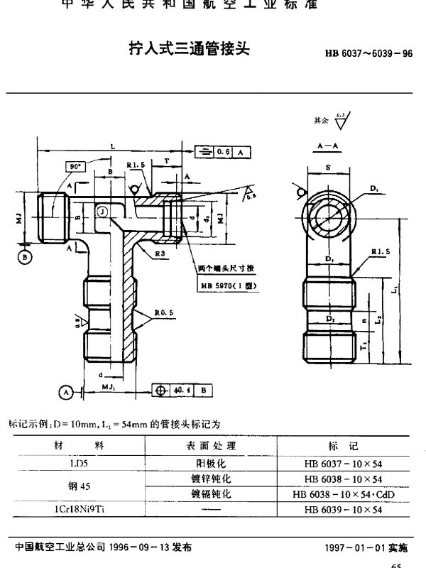 HB 6037~6039-1996 拧入式三通管接头