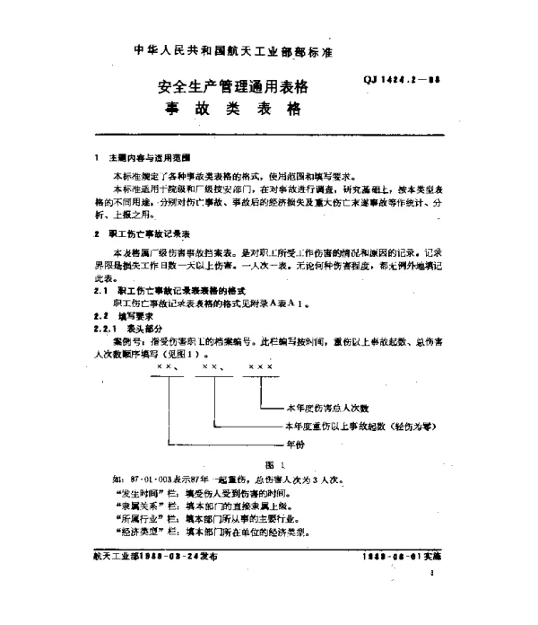QJ 1424.2-1988 安全生产管理通用表格 事故类表格