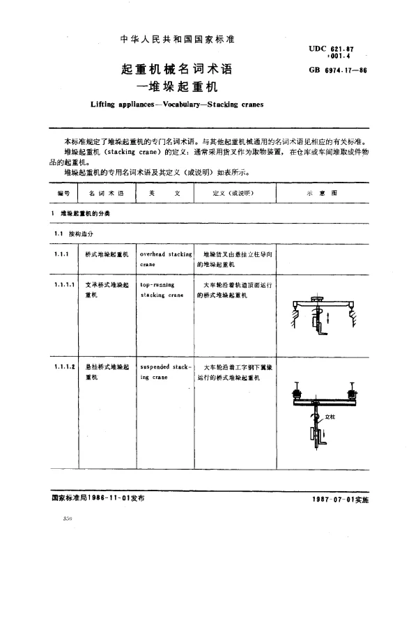 GB 6974.17-1986 起重机械名词术语-堆垛起重机