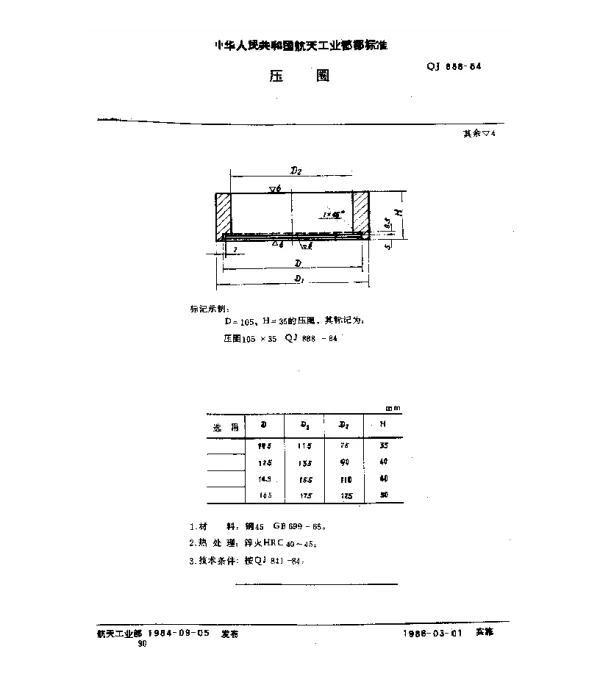 QJ 888-1984 塑料挤压模具 压圈