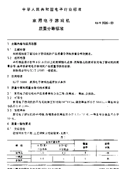 SJT 9526-1993 家用电子游戏机质量分等标准