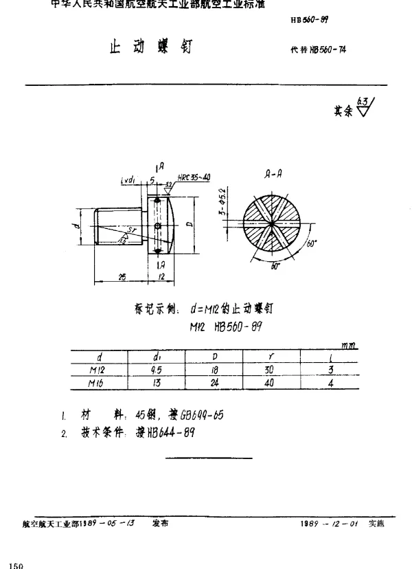 HB 560-1989 止动螺钉