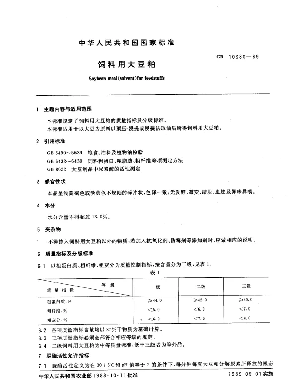 GB 10380-1989 饲料用大豆粕