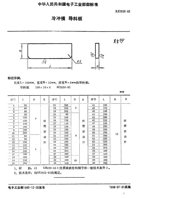 SJ 2636-1985 冷冲模.导料板