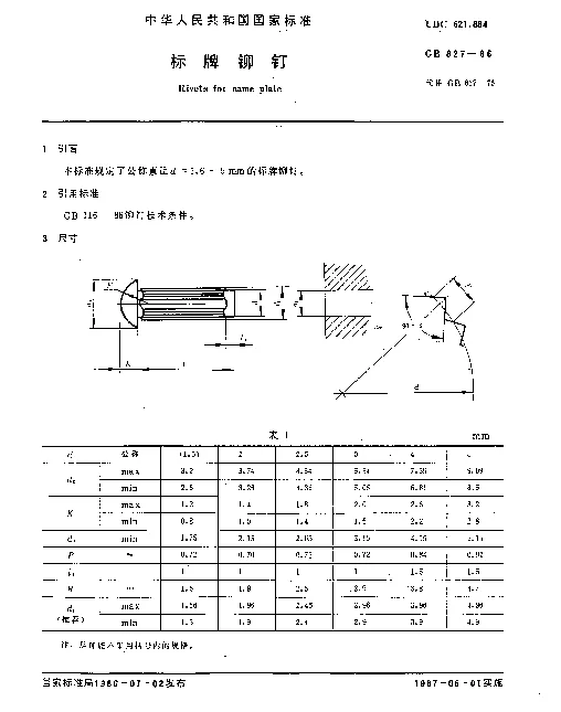 GB 827-1986 标牌铆钉