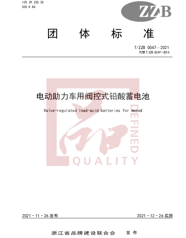 TZZB 0047-2021 电动助力车用阀控式铅酸蓄电池