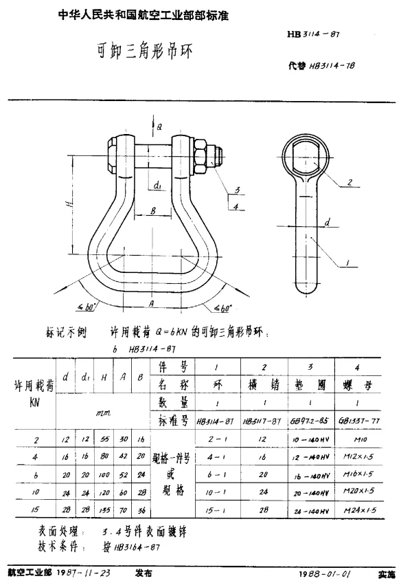 HB 3114-1987 可卸三角形吊环