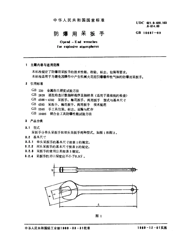 GB 10687-1989 防爆用呆扳手