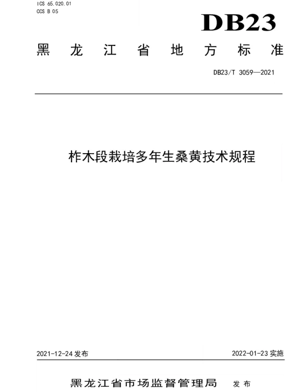 DB23T 3059-2021 柞木段栽培多年生桑黄技术规程