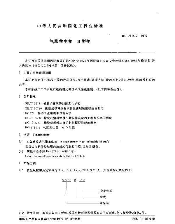 HG 2714.2-1995 气胀救生筏.B型筏