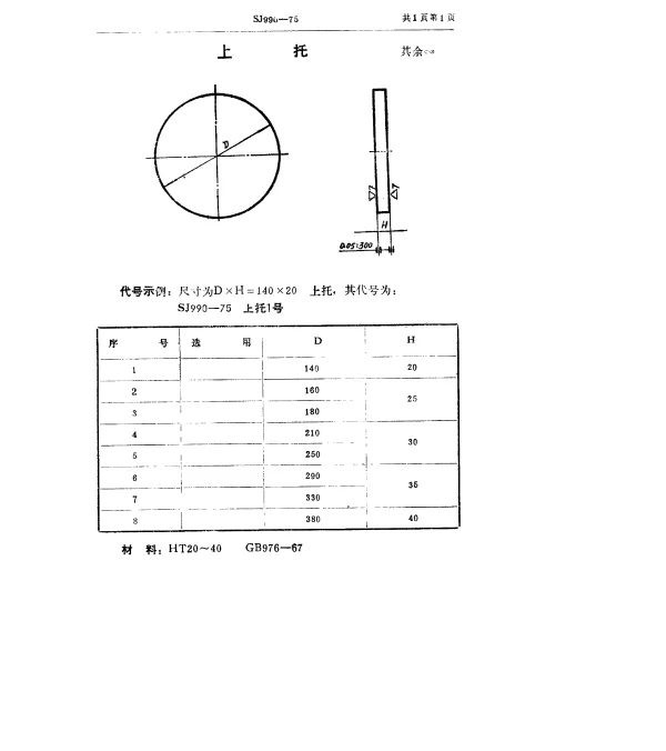 SJ 990-1975 双动冲床引伸模 上托