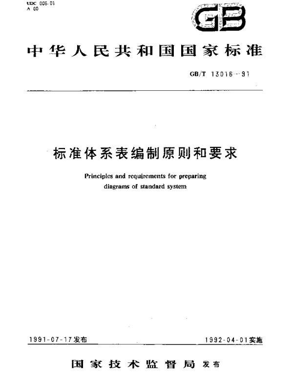 GBT 13016-1991 标准体系表编制原则和要求