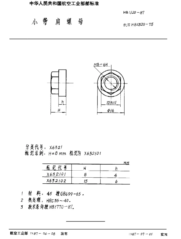 HB 1320-1987 小带肩螺母